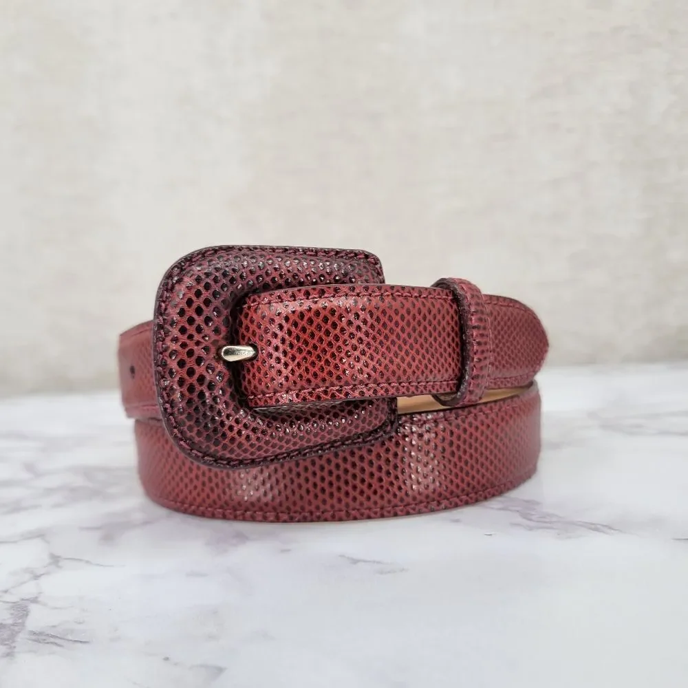 WCM New York Genuine Reptile Lizard Red Textured Leather Belt Women's Small